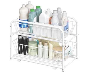 SONGMICS Cupboard Organiser, 2-Tier Under Sink Storage Organiser with Sliding Basket Drawers, Stackable Cabinet Organiser for Kitchen, Bathroom, Matte White KCS017W01V1