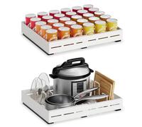 SONGMICS Cupboard Organisers, Set of 2 Expandable Pull Out Steel Racks | Set of 2 Cabinet Organisers, 42 x (30-51.5) x 8.3 cm, 4 Dividers, 23 kg Load, Kitchen, Matte White, Beque KCS415W101