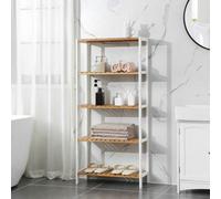 Songmics Customizable Bamboo Display Unit, 5-Tier Storage Solution With Adjustable Levels, Modern Home Organizer, White And Wood