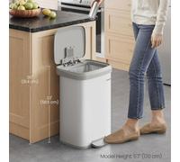 Songmics Deluxe Kitchen Waste Bin, Tall Metal Pedal Design With Protective Lid, White And Dove Grey