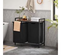 Songmics Dirty Laundry Basket, 2 Compartments, Bin, With Removable Cloth Bags, Metal Frame, Rustic Brown And Black