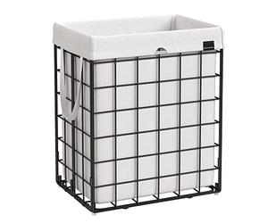 SONGMICS Dirty Laundry Basket, 90L, Foldable Basket, Bac, Removable and Washable Bag, Metal Frame, for Bedroom, Bathroom, Laundry Room, Black and White LCB190W01