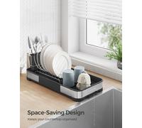Songmics Dish Drainer Dryer, Kitchen Counter Dish Drying Rack, Stainless Steel With Drainboard,silver And Black