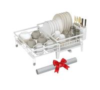 SONGMICS Dish Drainer Rack, 360° Rotatable Spout, 56 x 42 x 20 cm | Dish Drying Rack, Draining Board, Cutlery Holder, Extendable Spout, Matte White, PATALLA Collection KCS552W01