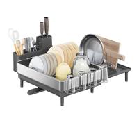 SONGMICS Dish Drainer Rack, Expandable, Large Capacity, Stainless Steel | Kitchen Sink Organiser, 51.9 x 54.9 x 23.8 cm, Rotatable Spout, Kitchen, Grey and Silver, Paxton Collection KCS037G01