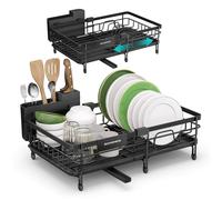 SONGMICS Dish Drainer Rack, Large Extendable Draining Board Rack for Small Spaces, 360 Rotating Extendable Spout, Kitchen Sink Drainer, Steel, 46.5
