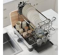 Songmics Dish Drying Rack, 2-Tier Dish Drainer For Kitchen Counter With Rotatable And Extendable Drain Spout, Dish Rack