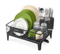 SONGMICS Dish Drying Rack, Dish Drainer Rack for Kitchen Counter, 360° Rotatable and Extendable Spout, Draining Board, with Cutlery Holder, 31 x 42 x 18.5 cm, Ink Black KCS550B01
