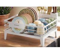 SONGMICS Dish Drying Rack, Dish Drainer Rack for Kitchen Counter, 360° Rotatable and Extendable Spout, Draining Board, with Cutlery Holder, 31 x 42 x 18.5 cm, Cloud White KCS550WG01