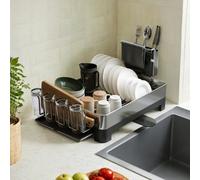Songmics Dish Drying Rack, Stainless Steel Dish Drainer With Rotatable Spout, Drainboard, Cup Holder