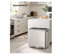 Songmics Double Compartment 2 X 30 L Rubbish Bin With 15 Bin Bags, Metal Foot Pedals, 2 Internal Plastic Buckets, Lids, Soft Close