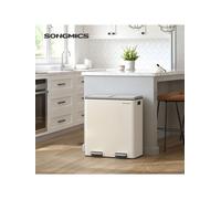 Songmics Double Compartment 2 X 30 L Rubbish Bin With 2 Bin Bags, Metal Foot Pedals, 15 Internal Plastic Buckets, Airtight
