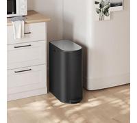 Songmics Double Compartment Kitchen Bin, Twin Slim Trash Can For Recycling And Waste, Pedal Bin, Ink Black And Silver