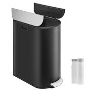 SONGMICS Double Kitchen Bin, 30L and 20L Dual Compartment Slim Bin for Recycling and Waste, Pedal Bin with Wing Lids, Ink Black and Metallic Silver LTB570B02