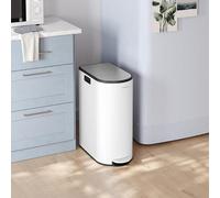 Songmics Double Kitchen Bin, Compact Dual Compartment Slim Bin For Recycling And Waste, Pedal Bin, Cloud White And Silver