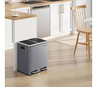 SONGMICS Double Kitchen Bin Small Recycling Waste Pedal Soft Close Steel in Grey SONGMICS Grey