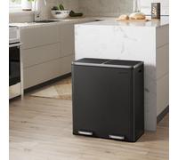 Songmics Double Kitchen Waste Bin, Large Recycling Container, Metal Pedal Bins With Bags, Airtight Closure, Black