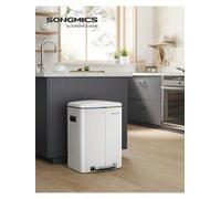 Songmics Double Rubbish Bin, 2 X 20L Kitchen Bin, Dual Compartment Metal Step Bin, With Plastic Inner Buckets