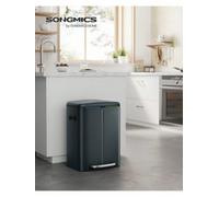 Songmics Double Rubbish Bin, 2 X 20L Kitchen Bin, Dual Compartment Metal Step Bin, With Plastic Inner Buckets