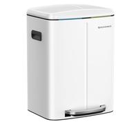 SONGMICS Double Rubbish Bin, 2 x 20L Kitchen Bin, Dual Compartment Metal Step Bin, with Plastic Inner Buckets, Soft-Close Lids, and Handles, Odour Seal, White LTB40WT