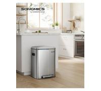 Songmics Double Rubbish Bin, 2 X 20L Kitchen Bin, Dual Compartment Metal Step Bin, With Plastic Inner Buckets, Soft-Close Lids