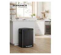 Songmics Double Rubbish Bin, 2 X 20L Kitchen Bin, Dual Compartment Metal Step Bin, With Plastic Inner Buckets, And Handles, Black
