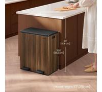 Songmics Double Waste Bin, Recycling Kitchen Container, Metal Pedal Bins With Bags, Soft-Close Lids, Dark Walnut