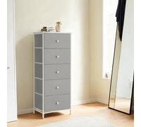 Tall and Slim Chest of 4 Fabric Drawers, Dove Grey and Cream White / 5 Drawers(29.8D x 112.3H cm)