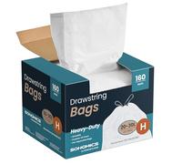 SONGMICS Drawstring Bin Bags, 30 L, 2 Rolls, 160 Pieces | Heavy-Duty Rubbish Bags, Pre-Separated, Quick-Dispense Box, Liner Code R, White, LEOS Collection KRB031A04