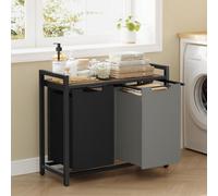 Songmics Dual Compartment Laundry Sorter, Clothes Hamper With Removable Bags, Metal Frame Storage, Bicolor And Rustic Brown