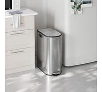 Songmics Dual Compartment Recycling Bin, Large Capacity, Slim Kitchen Trash Can For Waste, Pedal Bin, Metallic Silver