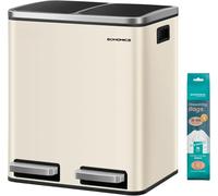 SONGMICS Dual Kitchen Bin 2 x 15L Double Pedal Sand Beige for Rubbish Recycling