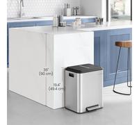 SONGMICS Dual Kitchen Recycling Bin Small Steel Soft-Close Wide Sturdy Pedal in Silver SONGMICS Silver