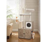Songmics Dual-Purpose Cat Tower, Modern Design With Hidden Litter Area And Play Features, Greige