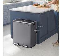 Songmics Dual Rubbish Bin, 2-Compartment Pedal Recycling Bin With Lids, Removable Plastic Buckets, Soft-Close, Slate Grey