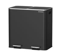 SONGMICS Dual Rubbish Bin, 2 x 10.6 Gallon (2 x 40 L) Metal Recycling Bin with 15 Rubbish Bags, 2-Compartment, with Lids, Pedals, Plastic Inner Buckets, Soft Closure, Black LTB730B82