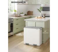 Songmics Dual Rubbish Bin, 2 X 10.6 Gallon (2 X 40 L) Metal Recycling Bin With 15 Rubbish Bags, 2-Compartment