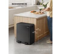 Songmics Dual Rubbish Bin, 2 X 30L Recycling Bin With 15 Rubbish Bags, 2-Compartment Metal Pedal Bin With Lids And Plastic, Black
