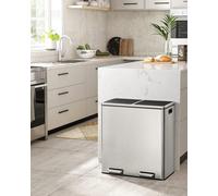 Songmics Dual Rubbish Bin, 2 X 30L Trash Can, Metal Step Bin, With Dual Compartments, Plastic Inner Buckets And Hinged Lids, Handles