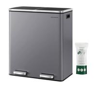 SONGMICS Dual Rubbish Bin, 2 x 8 Gallon (2 x 30 L) Metal Recycling Bin with 15 Rubbish Bags, 2-Compartment, with Lids, Pedals, Plastic Inner Buckets, Soft Closure, Slate Grey LTB060G01