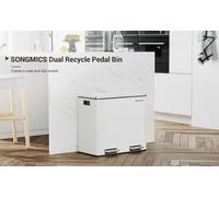 Songmics Dual Rubbish Bin, Metal Recycling Bin With 15 Rubbish Bags, 2-Compartment, With Lids, Pedals