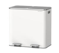 SONGMICS Dual Rubbish Bin, Metal Recycling Bin with 15 Rubbish Bags, 2-Compartment, with Lids, Pedals, Plastic Inner Buckets, Soft Closure, 2 x 10.6 Gallons (2 x 40 L), White and Grey LTB730W82