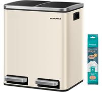 SONGMICS Dual Kitchen Bin 2 x 15L Double Pedal Sand Beige for Rubbish Recycling