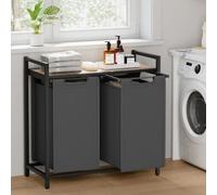 Songmics Dual-Section Dirty Clothes Organizer, Modern Laundry Separator, Camel Brown And Grey