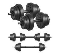 SONGMICS 2-in-1 Dumbbells Set, 2 x 10 kg Adjustable Dumbbells with Extra Barbell Bar, Plastic-Coated Weight Plates, Fitness Exercise, Home Gym, Ink Black SYL20HBK