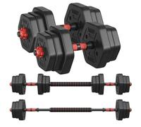 SONGMICS Dumbbell Set, 20 kg Weights with Connecting Bar, Hexagon, Adjustable Weight Plates, for Men Women Workout, Fitness Training, Weight Lifting, Home Gym, Ink Black SYL200B01