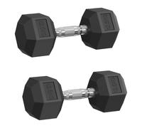 SONGMICS Dumbbells Pair, Set of 2 Rubber Dumbbells, 2 x 12.5 kg Weights | Strength Training Equipment, Anti-Roll, Non-Slip Grip, Free Weights for Home, Black, SYL125B101-2J