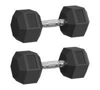 SONGMICS Dumbbells Pair, Set of 2 Rubber Dumbbells, 2 x 15 kg Weights | Strength Training Equipment, Anti-Roll, Non-Slip Grip, Free Weights for Home, Black, SYL155B101-2J