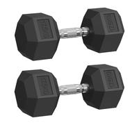 SONGMICS Dumbbells Pair, Set of 2 Rubber Dumbbells, 2 x 17.5 kg Weights | Strength Training Equipment, Anti-Roll, Non-Slip Grip, Free Weights for Home, Black, SYL175B101-2J