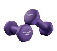 SONGMICS Dumbbells Set of 2 2 x 1kg Dumbbells Hexagon Neoprene Coating Strength Training Workout Fitness Training Home Ash Purple SYL902P02